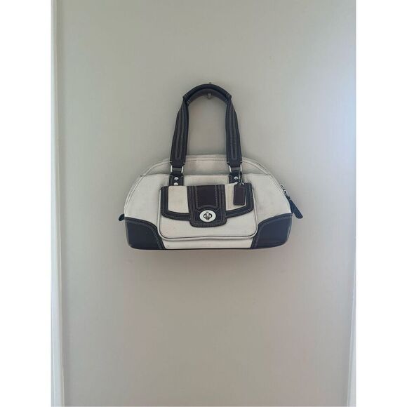 Coach Hampton Pebbled Leather Satchel Bag Cream Brown - Picture 1 of 9